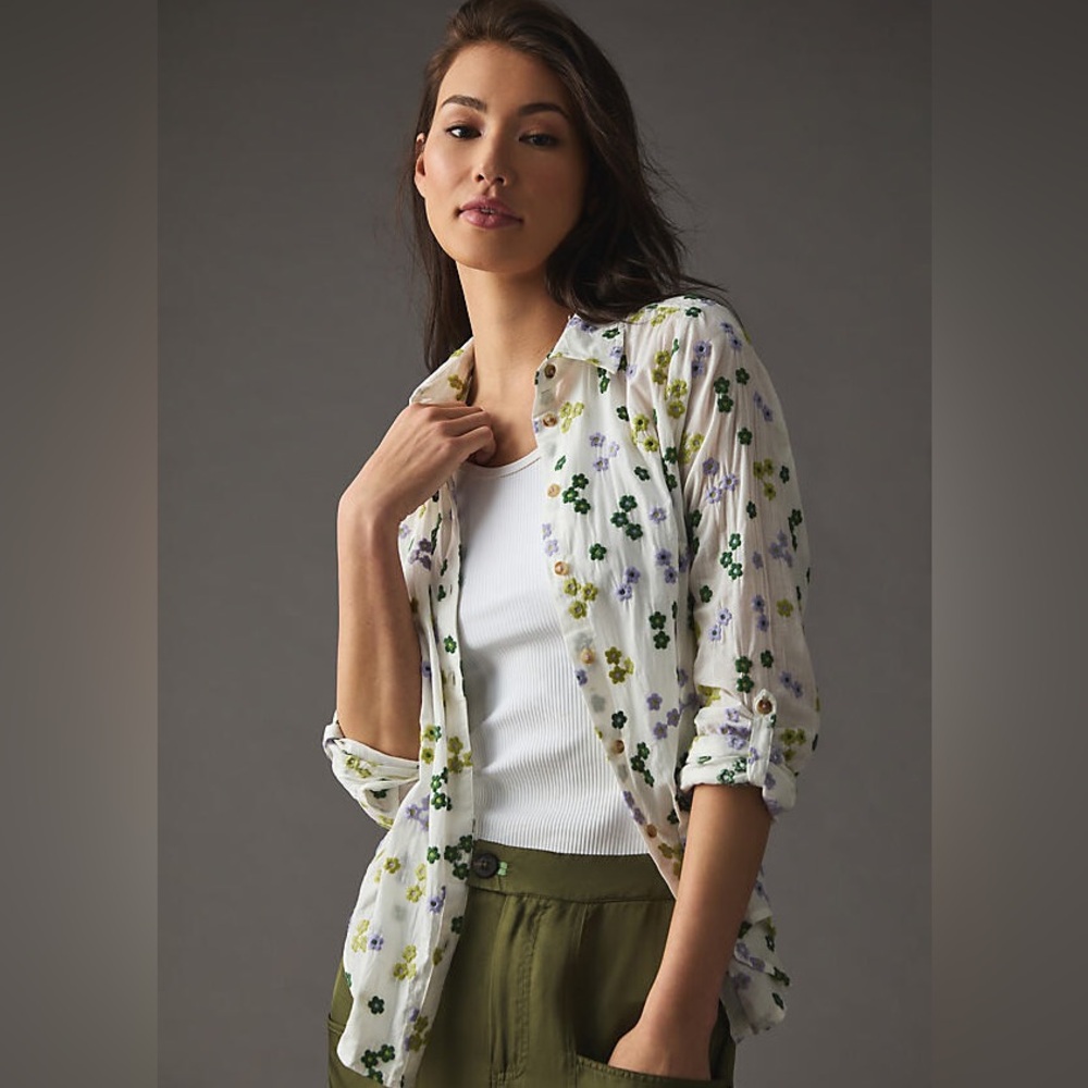 Anthropologie - Maeve Embroidered Buttondown Blouse